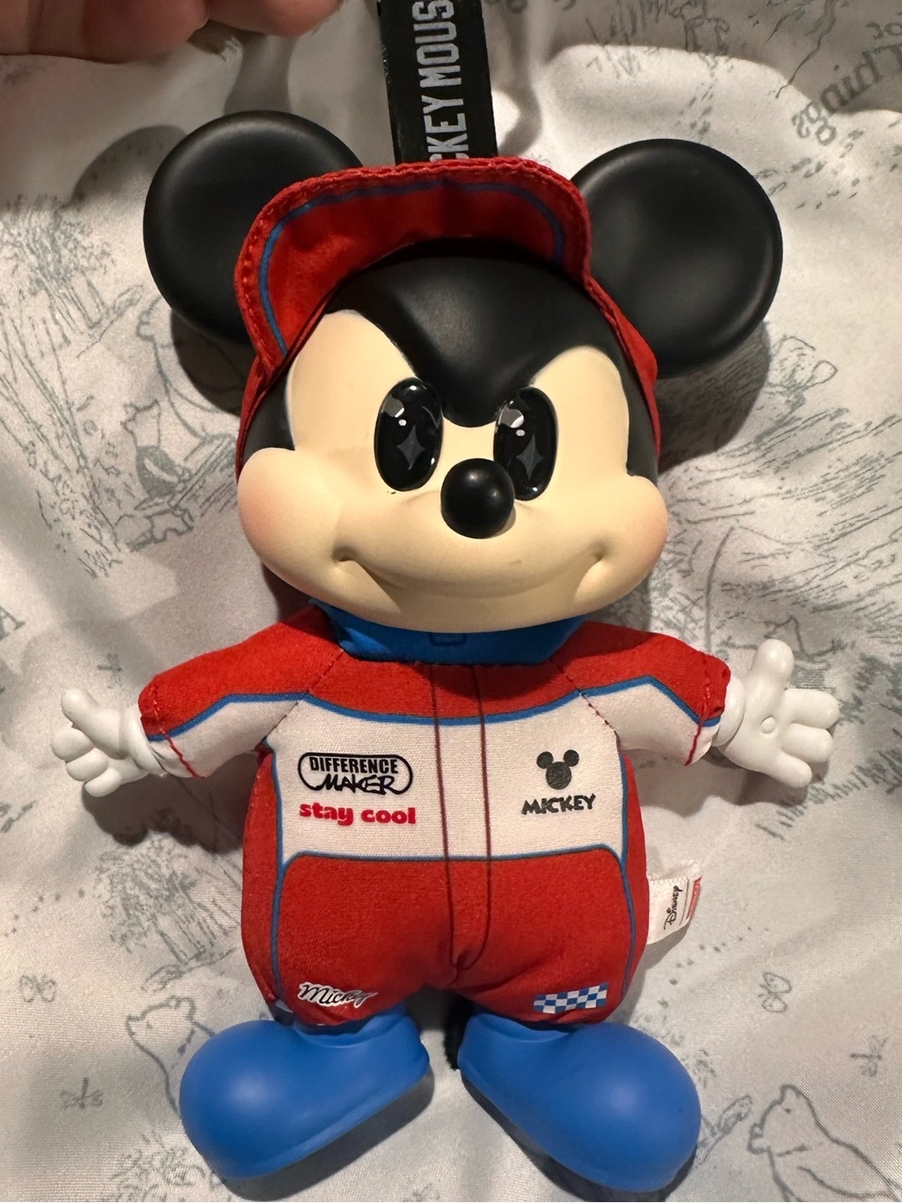 Miniso x Disney Mickey Mouse Racer Plush Keychain in Red, Black, Blue